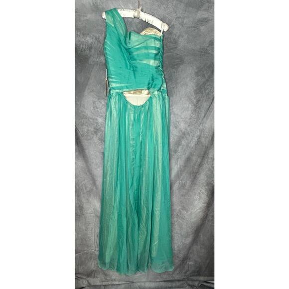 NWT Vilavi Dress Evening Gown Women Sz 12 Formal Chiffon Aqua Blue Asymmetrical - Picture 6 of 15